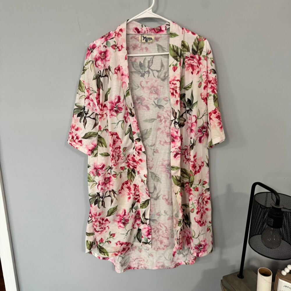 Show Me Your Mumu Brie Rose White & Pink Floral Kimono Cardigan Women's One Size